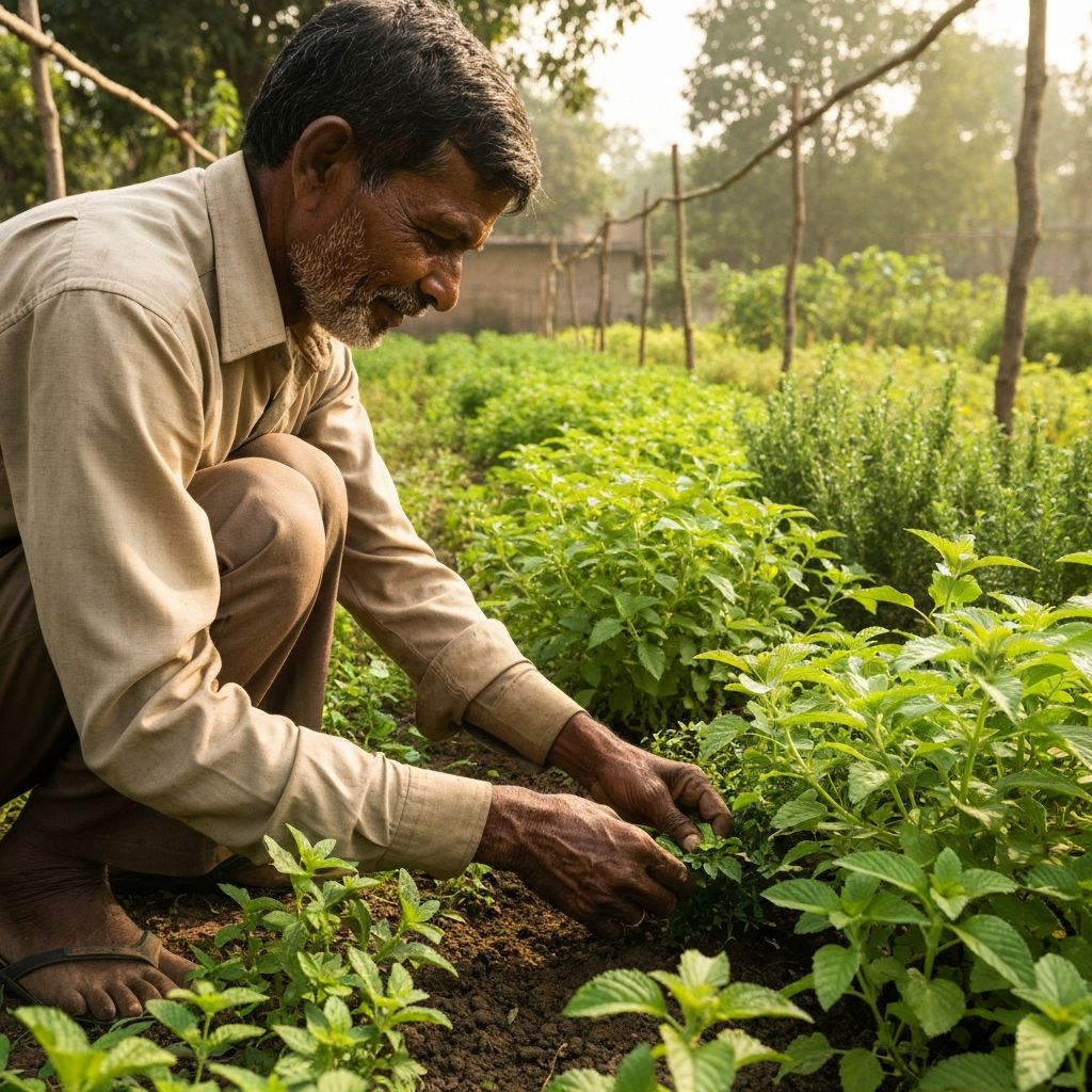 Farmer with herbs